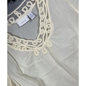 Chicos 2 Yellow Cotton Blouse Cutout Neckline Smocked Waist 3/4 Sleeve